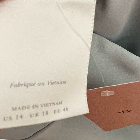 Anthropologie BHLDN Women Satin Freya Maxi Dress Size 14 Light Blue Side Slit - Picture 8 of 16